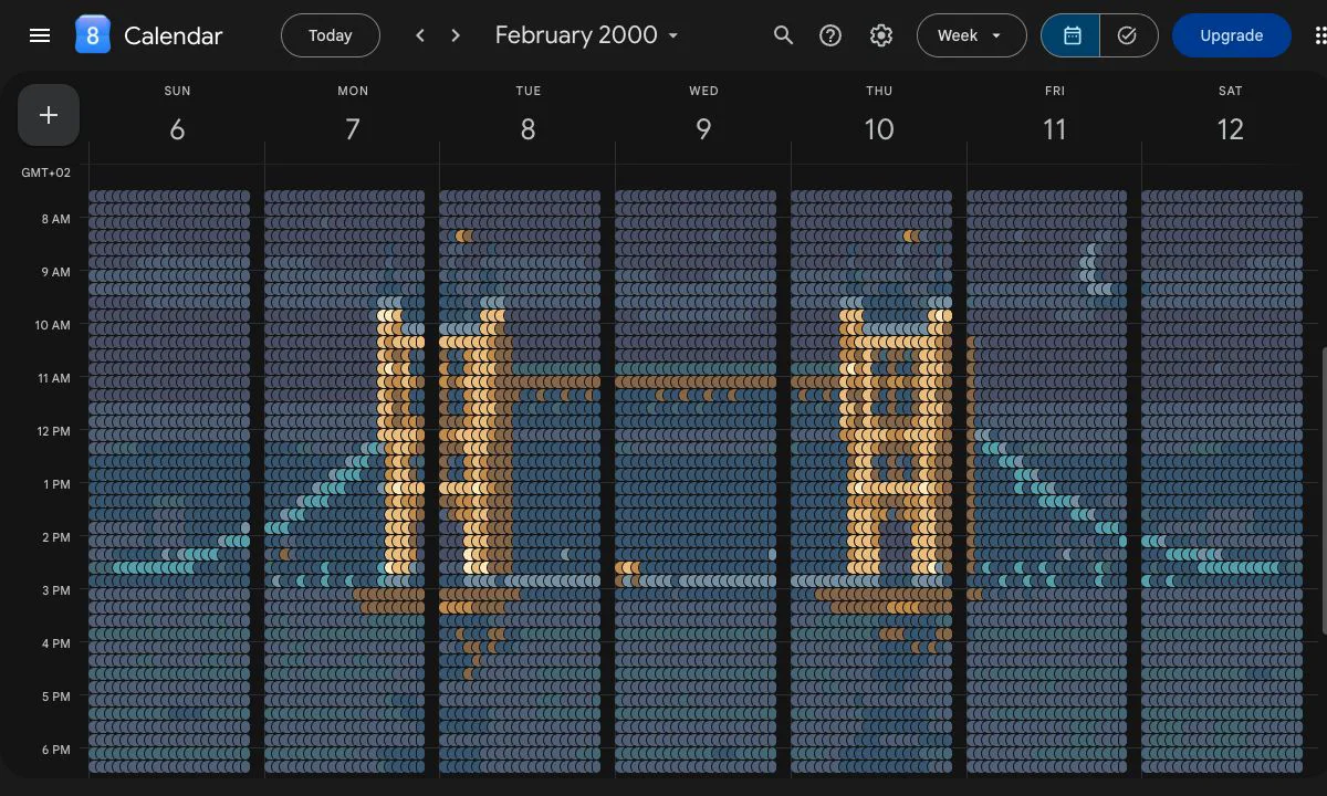 Rzeczywisty widok Google Calendar z naszym obrazem z wydarzeń. Dane konta poza kadrem.