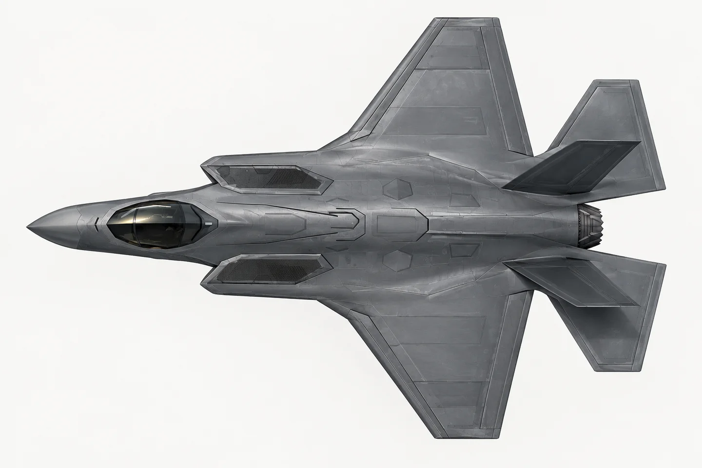 Wygenerowana ilustracja samolotu inspirowanego F-35, widok z góry